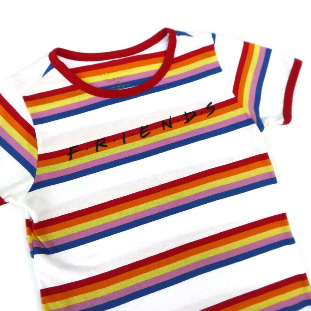 Vintage 90s Tee FRIENDS TV Show Rainbow Stripes XS - Picture 4 of 8